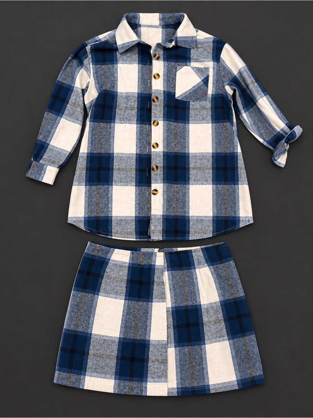 Blue Plaid Button Up Skirt Set Size 0XL